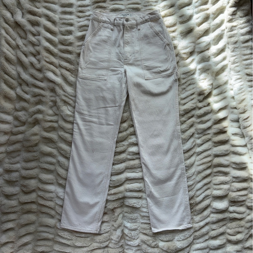 Abercrombie & Fitch Cream Straight Leg Carpenter Jeans, size 27
